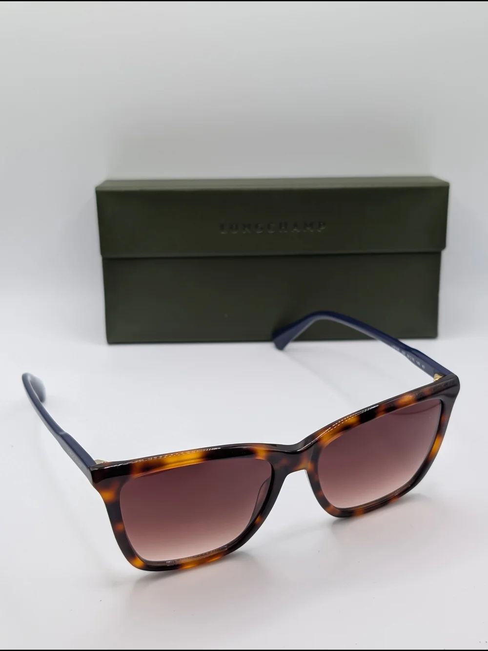 Longchamp LO719S Tortoise & Navy Blue Square Sunglasses + Case